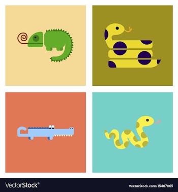 Assembly flat icons exotic wild reptiles vector image