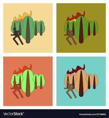 Assembly flat icons fire in forest human vector image