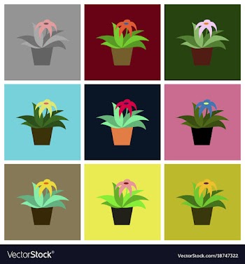 Assembly flat icons flowering pot vector image
