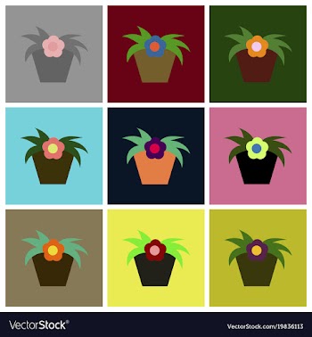 Assembly flat icons flowering pot vector image