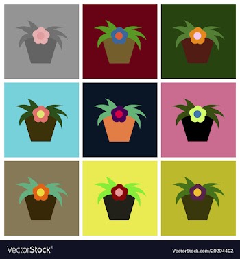 Assembly flat icons flowering pot vector image