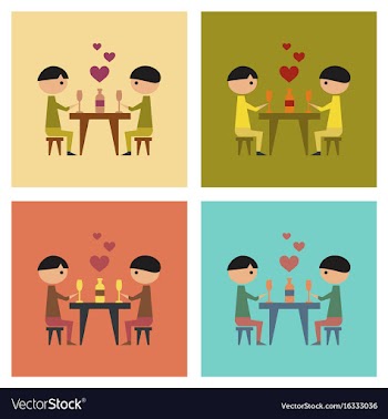 Assembly flat icons gays romantic dinner vector image