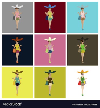 Assembly flat icons girl shopping with packages vector image