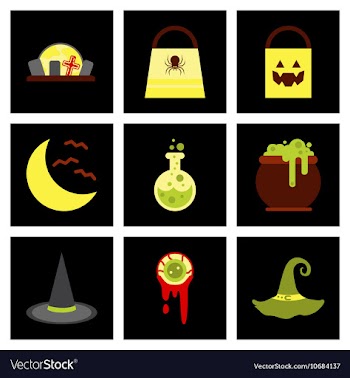 Assembly flat icons halloween bag potion bottle vector image