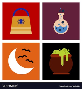 Assembly flat icons halloween bag potion bottle vector image