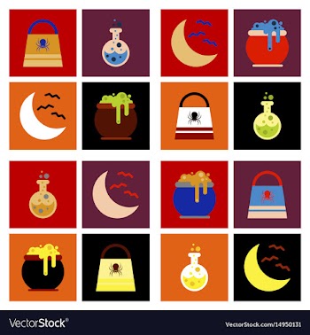 Assembly flat icons halloween bag potion bottle vector image