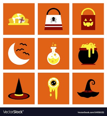 Assembly flat icons halloween bag potion bottle vector image