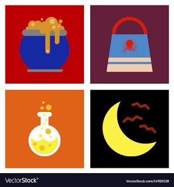 Assembly flat icons halloween bag potion bottle vector image