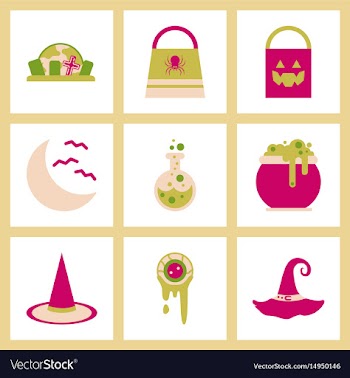 Assembly flat icons halloween bag potion bottle vector image