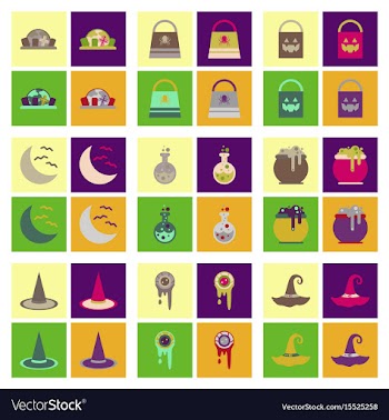 Assembly flat icons halloween bag potion bottle vector image