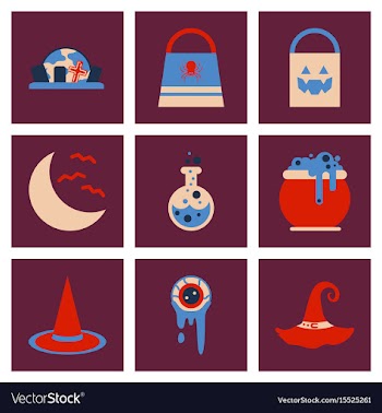 Assembly flat icons halloween bag potion bottle vector image