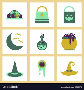 Assembly flat icons halloween bag potion bottle vector image
