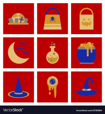 Assembly flat icons halloween bag potion bottle vector image
