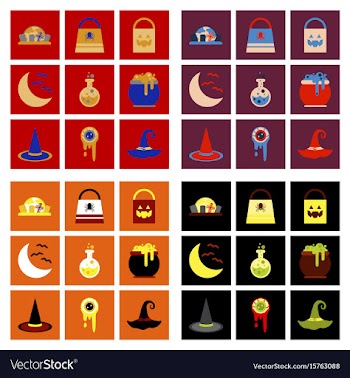 Assembly flat icons halloween bag potion bottle vector image