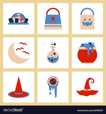 Assembly flat icons halloween bag potion bottle vector image