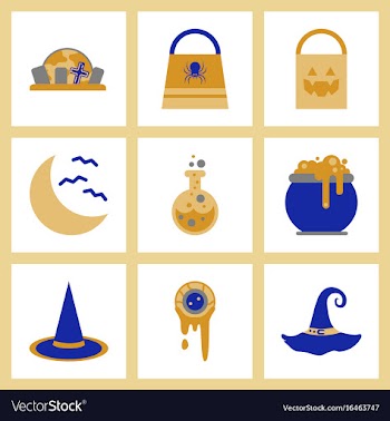 Assembly flat icons halloween bag potion bottle vector image