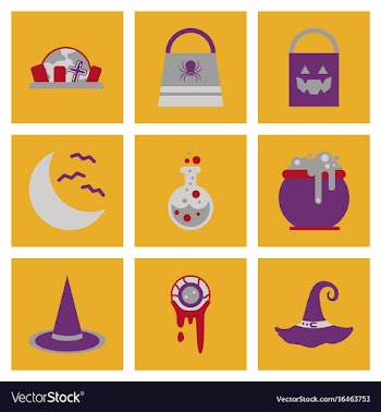 Assembly flat icons halloween bag potion bottle vector image