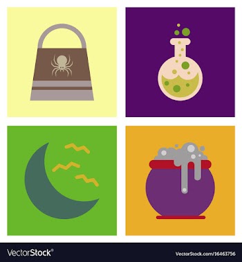 Assembly flat icons halloween bag potion bottle vector image