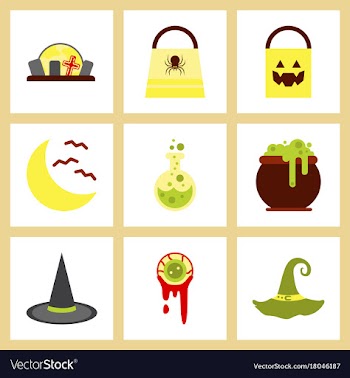 Assembly flat icons halloween bag potion bottle vector image