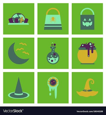 Assembly flat icons halloween bag potion bottle vector image