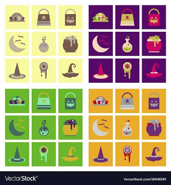 Assembly flat icons halloween bag potion bottle vector image