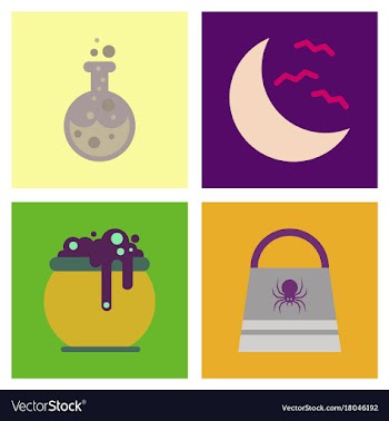 Assembly flat icons halloween bag potion bottle vector image