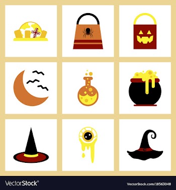 Assembly flat icons halloween bag potion bottle vector image