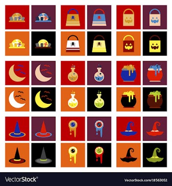 Assembly flat icons halloween bag potion bottle vector image