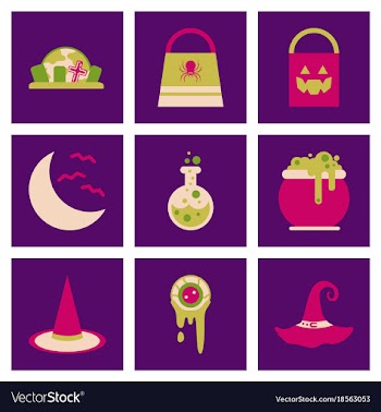 Assembly flat icons halloween bag potion bottle vector image