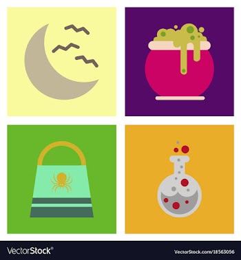 Assembly flat icons halloween bag potion bottle vector image