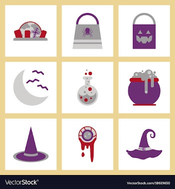 Assembly flat icons halloween bag potion bottle vector image