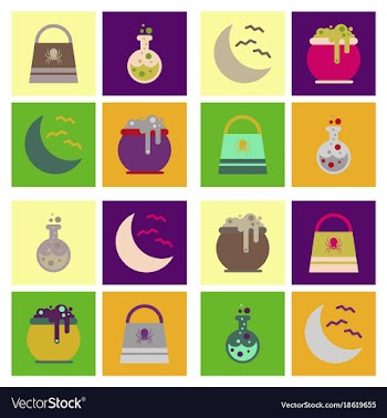 Assembly flat icons halloween bag potion bottle vector image