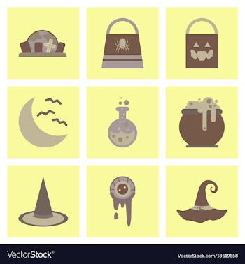 Assembly flat icons halloween bag potion bottle vector image