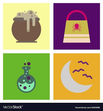 Assembly flat icons halloween bag potion bottle vector image
