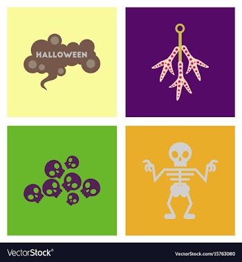 Assembly flat icons halloween skeleton sign vector image