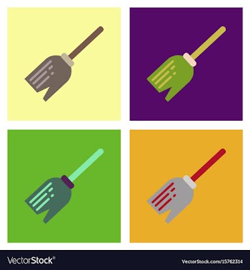 Assembly flat icons halloween witch broom vector image