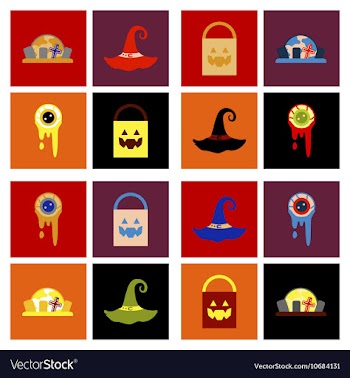 Assembly flat icons halloween zombie eyes bag vector image