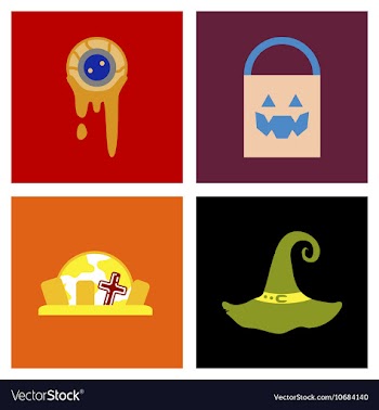 Assembly flat icons halloween zombie eyes bag vector image