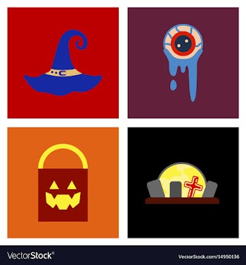 Assembly flat icons halloween zombie eyes bag vector image