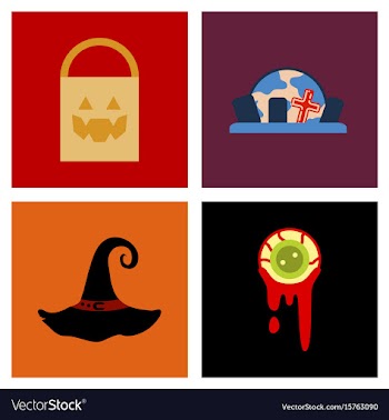 Assembly flat icons halloween zombie eyes bag vector image