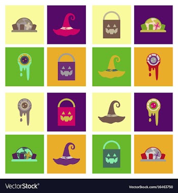 Assembly flat icons halloween zombie eyes bag vector image