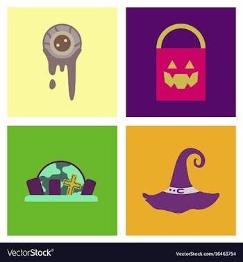 Assembly flat icons halloween zombie eyes bag vector image