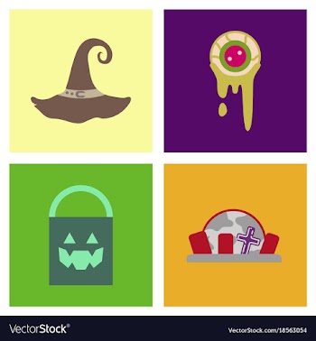 Assembly flat icons halloween zombie eyes bag vector image