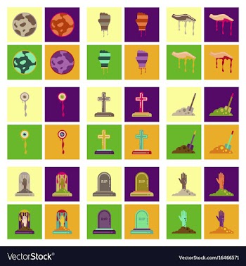 Assembly flat icons halloween zombie hand grave vector image