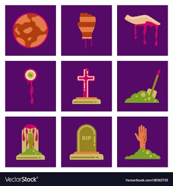 Assembly flat icons halloween zombie hand grave vector image