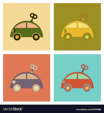 Assembly flat icons Kids toy car with key vector image