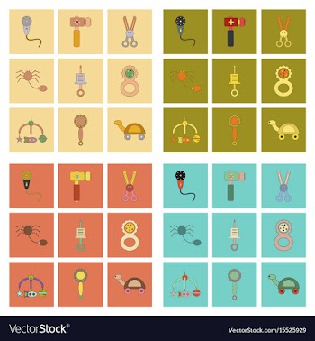 Assembly flat icons kids toys vector image