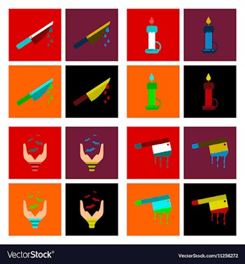 Assembly flat icons knife blood wax candle hand vector image
