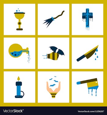 Assembly flat icons knife blood wax candle hand vector image
