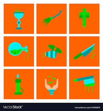 Assembly flat icons knife blood wax candle hand vector image